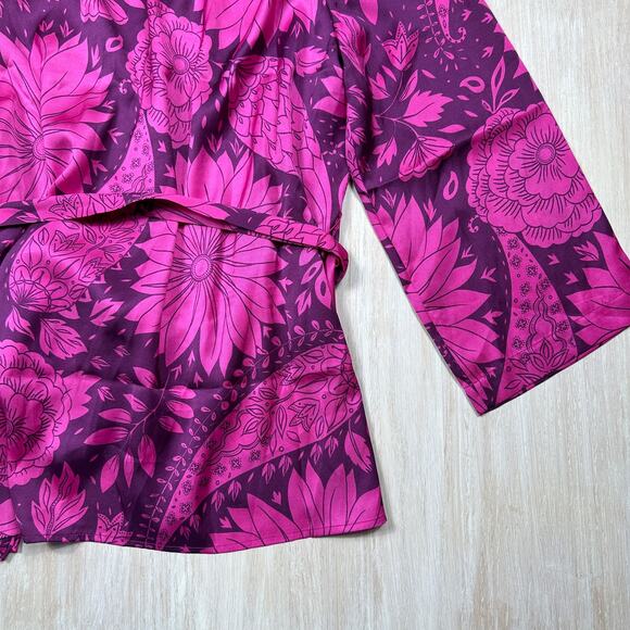 NWT Ann Taylor Plum Rose Floral Tie Kimono Wrap Cardigan Layering Romantic M/L - Picture 11 of 13